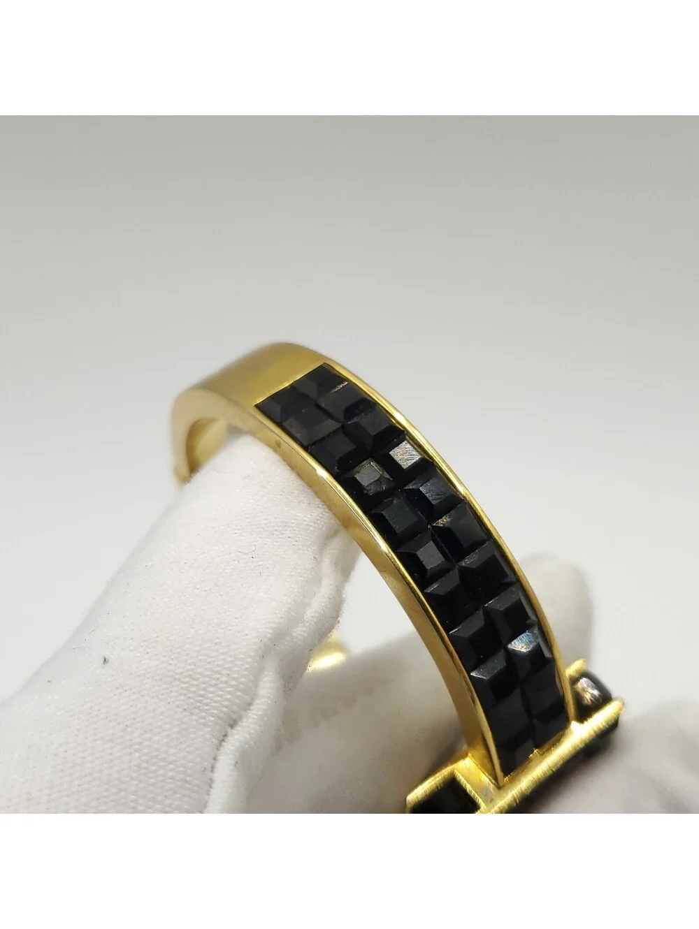 Xanadu Black Gem Gold Tone Cuff Band Womens Watch 23mm MOP Dial New Battery